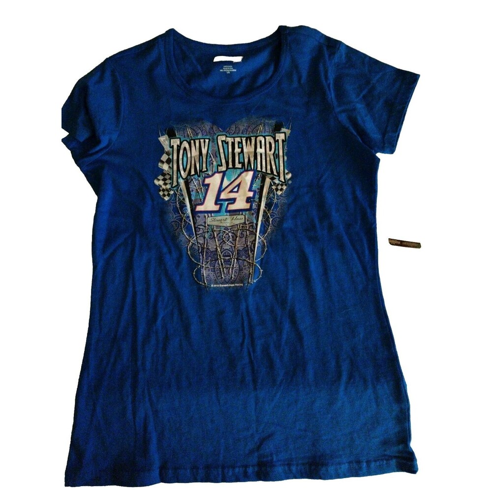Nascar Womens Sz Lrg T Shirt Blue White Racing Racer Tony Stewart New With Tags